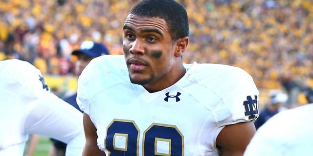 Nov 8, 2014; Tempe, AZ, USA; Notre Dame Fighting Irish wide receiver Corey Robinson (88) against the Arizona State Sun Devils at Sun Devil Stadium. Arizona State defeated Notre Dame 55-31. Mandatory Credit: Mark J. Rebilas-USA TODAY Sports