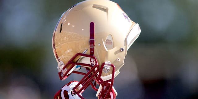 Nov 3, 2012; Winston Salem, NC, USA; A Boston College Eagles player raises his helmet during kickoff in the first quarter against the Wake Forest Demon Deacons at BB&amp;T field. Mandatory Credit: Jeremy Brevard-USA TODAY Sports