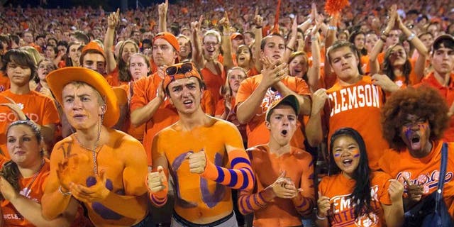 Sep 27, 2014; Clemson, SC, USA; Clemson Tigers fans react during the second quarter against the North Carolina Tar Heels at Clemson Memorial Stadium. Mandatory Credit: Joshua S. Kelly-USA TODAY Sports