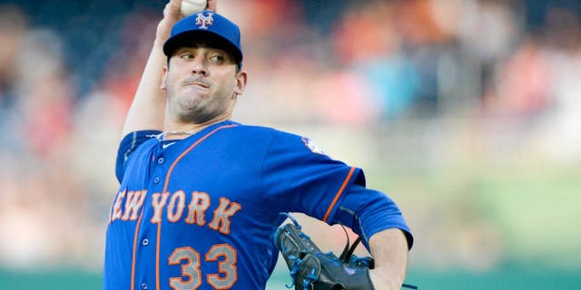 Jul 20, 2015; Washington, DC, USA; New York Mets starting pitcher Matt Harvey (33) pitches during the first inning against the Washington Nationals at Nationals Park. Mandatory Credit: Tommy Gilligan-USA TODAY Sports