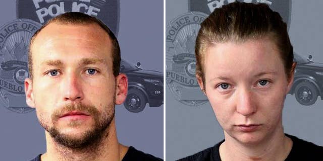 FILE - This undated booking file photo released by the Pueblo, Colo., Police Department shows Joshua Robertson and Brittney Humphrey. The California couple was charged with murder in the shooting death of a relative and the kidnapping of her young children. The Los Angeles County District Attorney's Office announced the charges Thursday, Sept. 22, 2016, against Robertson and Humphrey. (Pueblo Police Department via AP, File)