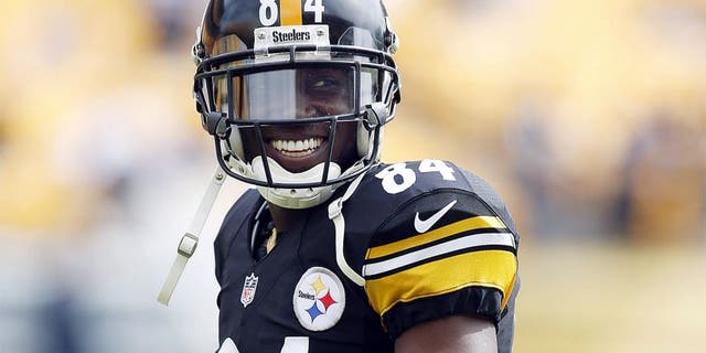 Sep 28, 2014; Pittsburgh, PA, USA; Pittsburgh Steelers wide receiver Antonio Brown (84) smiles on the field before playing the Tampa Bay Buccaneers at Heinz Field. Mandatory Credit: Charles LeClaire-USA TODAY Sports
