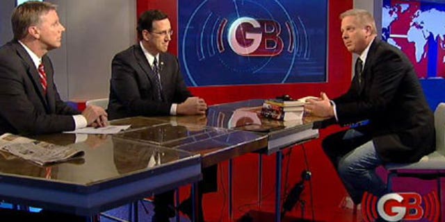 From left: Tim Cahill and Rick Santorum with Bret Baier