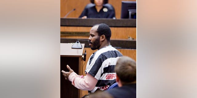 Rapper DMX, whose real name is Earl Simmons, 38, walks into the courtroom for sentencing, Friday, Jan 30, 2009, in Phoenix. DMX has been sentenced to serve 90 days in jail. Simmons pleaded guilty in December to one felony count of theft, one count each of felony possession of marijuana and a narcotic drug and a misdemeanor count of animal cruelty. (AP Photo/Jack Kurtz, Pool)