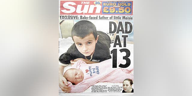 This image shows the cover of The Sun featuring 13-year-old Alfie Patten.