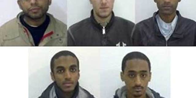 American Muslims, from left, Waqir Hussain Khan, Ramys Zamzam, Umar Farooq, Ahmad Abdulminni, Aman Hasan Yamer.