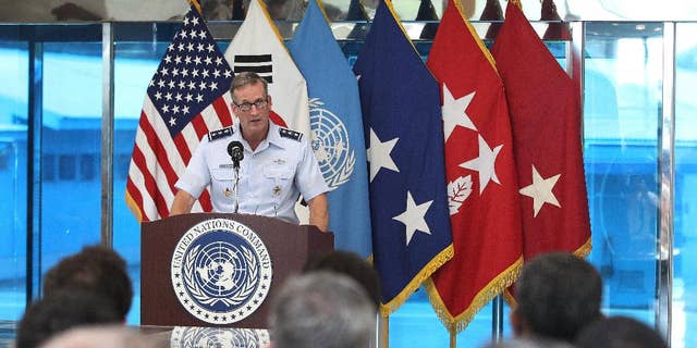 Then-Lt. Gen. Terrence O’Shaughnessy speaks in Paju, South Korea, July 27, 2015.