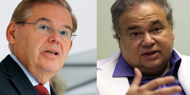 Senator Robert Menendez (D-NJ) on the left and Dr. Salomon Melgen, a Florida eye doctor of Dominican descent who is a prominent Democratic campaign contributor.