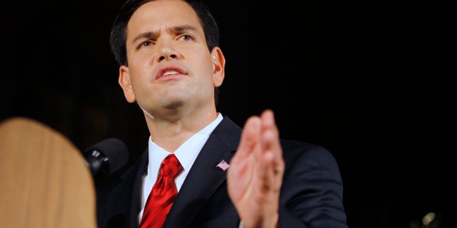 File - In this Nov. 2, 2010 file photo, Florida Sen. Marco Rubio speaks after winning his Senate bid in Coral Gables, Fla. Rubio. (AP Photo/Lynne Sladky, File)
