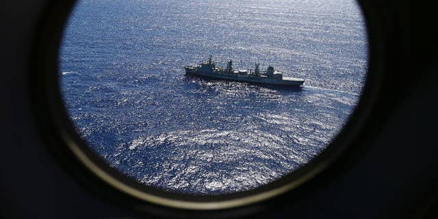 HMAS Success, as seen from a Royal New Zealand Air Force P3 Orion, searching for the missing Malaysia Airlines jet.