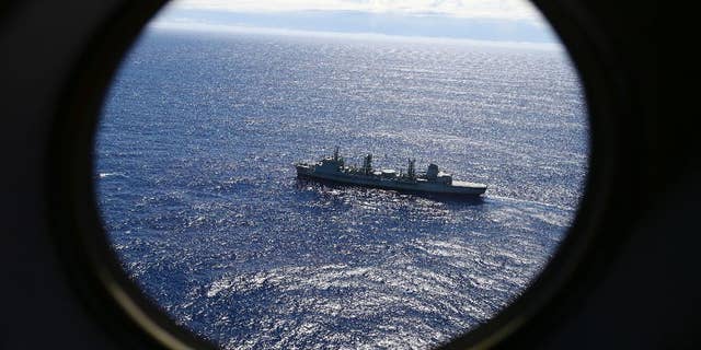 HMAS Success, as seen from a Royal New Zealand Air Force P3 Orion, searching for the missing Malaysia Airlines jet.