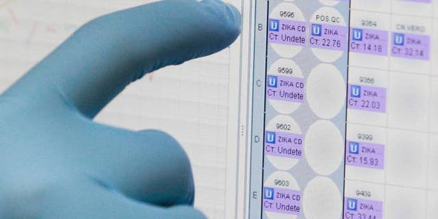 FILE - In this Thursday, Feb. 4, 2016 file photo, a medical researcher looks at a monitor for the results of blood tests for various diseases, including Zika, at the Gorgas Memorial laboratory in Panama City. On Tuesday, May 10, 2016, the Centers for Disease Control and Prevention said urine testing is more likely than blood testing to detect Zika virus infection in many patients. (AP Photo/Arnulfo Franco, File)