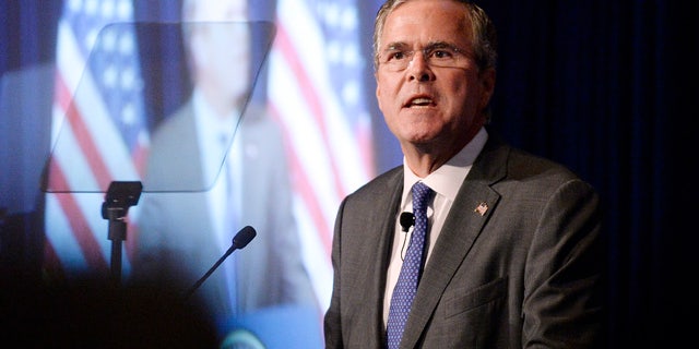 Aug. 11, 2015: Republican presidential candidate Jeb Bush speaks at the Reagan Presidential Library in Simi Valley, Calif. (AP Photo/Kevork Djansezian)