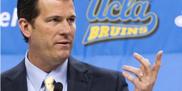 FILE - In this April 2, 2013 file photo, UCLA men's basketball coach Steve Alford speaks during a news conference at Pauley Pavilion in Los Angeles. The Indiana native who played on a national championship team for Bobby Knight in 1987 is now part of the Hollywood scene. (AP Photo/Damian Dovarganes, File)