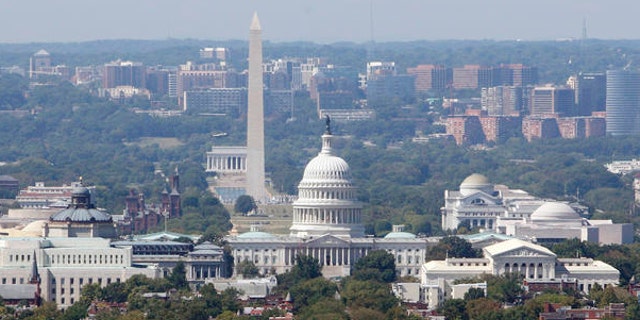 Aug. 2009: The Washington skyline featuring, from left, the Lincoln Memorial, Washington Monument and the Capitol.