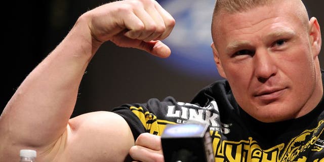 SANTA MONICA, CA - NOVEMBER 11: Brock Lesnar attends the UFC 141: Lesnar v Overeem on-sale press conference at the Santa Monica Civic Auditorium on November 11, 2011 in Santa Monica, California. (Photo by Josh Hedges/Zuffa LLC/Zuffa LLC via Getty Images)