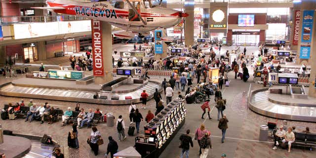 A view is seen of the baggage pick-up area at McCarran International Airport in Las Vegas