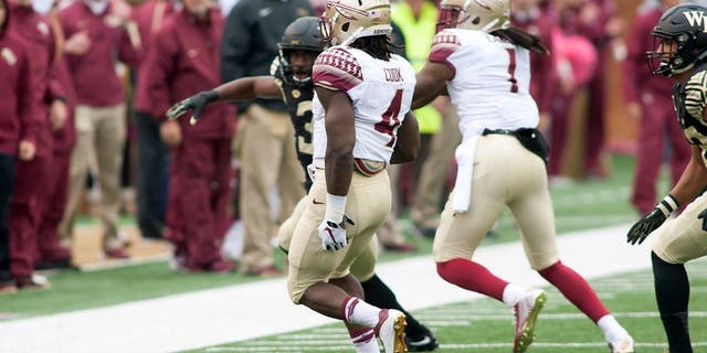 Oct 3, 2015; Winston-Salem, NC, USA; Florida State Seminoles running back Dalvin Cook (4) holds the back of his leg and limps towards the sidelines during a play in the first quarter against the Wake Forest Demon Deacons at BB&T Field. Mandatory Credit: Jeremy Brevard-USA TODAY Sports