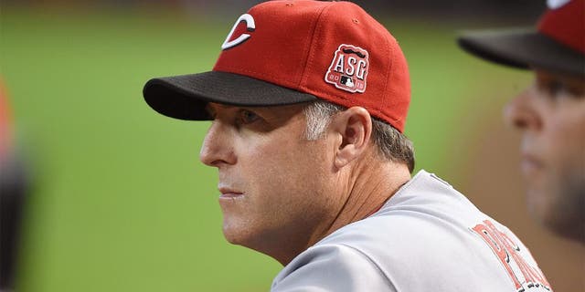 PHOENIX, AZ - AUGUST 09: Manager Bryan Price #38 of the Cincinnati Reds looks on from the bench against the Arizona Diamondbacks at Chase Field on August 9, 2015 in Phoenix, Arizona. (Photo by Norm Hall/Getty Images)