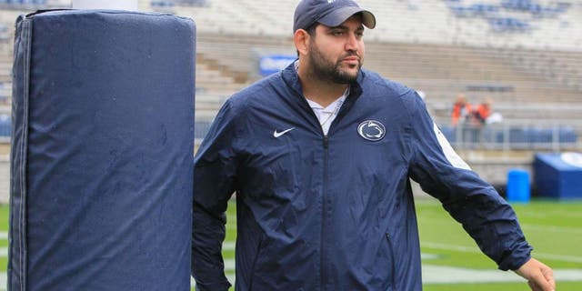 Sep 12, 2015; University Park, PA, USA; Penn State Nittany Lions center Angelo Mangiro (66) walks on the field prior to the game against the Buffalo Bulls at Beaver Stadium. Mandatory Credit: Matthew O'Haren-USA TODAY Sports