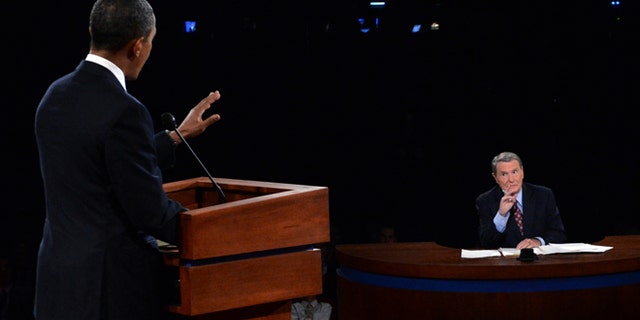 Oct. 3, 2012: President Barack Obama answers a question of moderator Jim Lehrer during the first presidential debate.