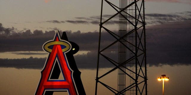ANAHEIM, CA - AUGUST 25: A general view of the stadium lights at sunset during the game between the Miami Marlins and Los Angeles Angels of Anaheim on August 25, 2014 at Angel Stadium of Anaheim in Anaheim, California. (Photo by Jordan Murph/Angels Baseball LP/Getty Images)