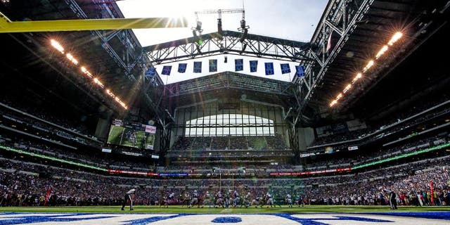 Oct 4, 2015; Indianapolis, IN, USA; An overall view at the Indianapolis Colts play against the Jacksonville Jaguars at Lucas Oil Stadium. Mandatory Credit: Thomas J. Russo-USA TODAY Sports