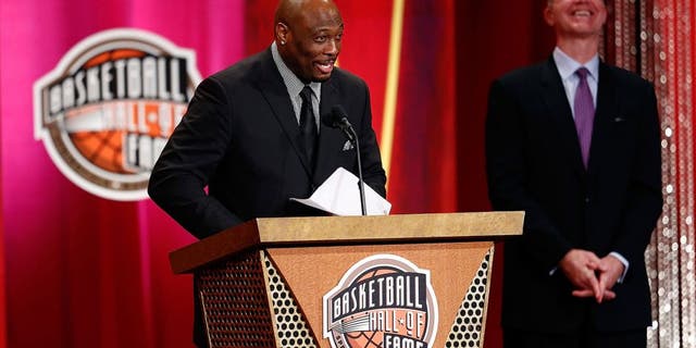 SPRINGFIELD, MA - AUGUST 8: ÃMitch Richmond speaks during the 2014 Basketball Hall of Fame Enshrinement Ceremonywith presenter Chris Mullin at Symphony Hall on August 8, 2014 in Springfield, Massachusetts. (Photo by Jim Rogash/Getty Images)