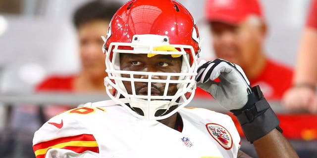 Aug 15, 2015; Glendale, AZ, USA; Kansas City Chiefs guard Ben Grubbs (66) against the Arizona Cardinals during a preseason NFL football game at University of Phoenix Stadium. Mandatory Credit: Mark J. Rebilas-USA TODAY Sports