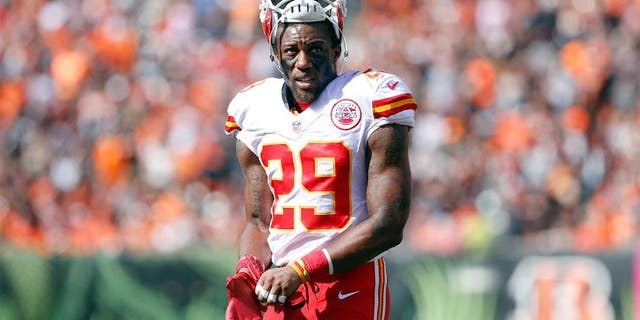 Oct 4, 2015; Cincinnati, OH, USA; Kansas City Chiefs free safety Eric Berry (29) looks on during a stop in play against the Cincinnati Bengals at Paul Brown Stadium. The Bengals won 36-21. Mandatory Credit: Aaron Doster-USA TODAY Sports