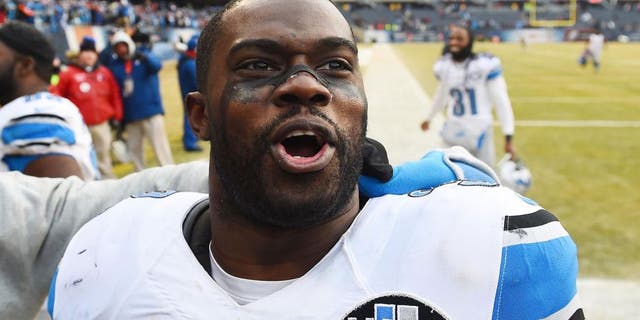 Dec 21, 2014; Chicago, IL, USA; Detroit Lions strong safety James Ihedigbo (32) reacts after the game against the Chicago Bears at Soldier Field. Detroit Lions defeat the Chicago Bears 20-14. Mandatory Credit: Mike DiNovo-USA TODAY Sports