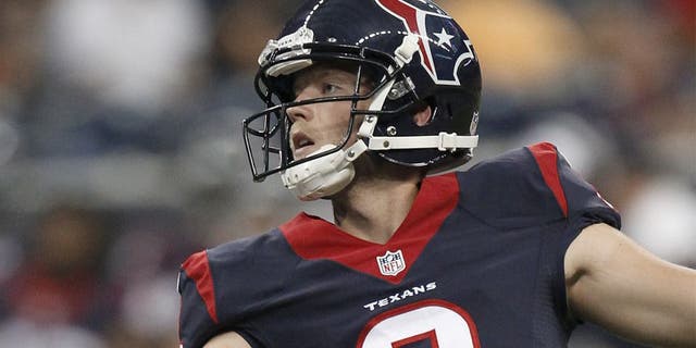 HOUSTON, TX- AUGUST 28: Chris Boswell #2 of the Houston Texans watches his field goal spilt the uprights against the San Francisco 49ers in the first quarter in a pre-season NFL game on August 28, 2014 at NRG Stadium in Houston, Texas. (Photo by Thomas B. Shea/Getty Images)