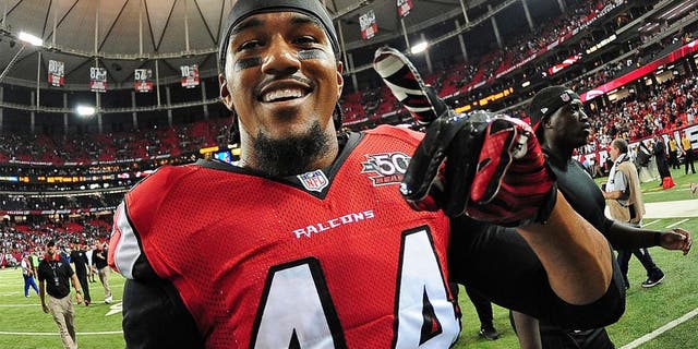 ATLANTA, GA - SEPTEMBER 14: Vic Beasley, Jr. #44 of the Atlanta Falcons celebrates after the game against the Philadelphia Eagles at the Georgia Dome on September 14, 2015 in Atlanta, Georgia. (Photo by Scott Cunningham/Getty Images)
