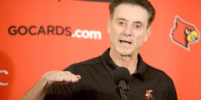 Oct 3, 2015; Louisville, KY, USA; Louisville Cardinals head coach Rick Pitino talks to the media following a scrimmage at KFC YUM! Center. Mandatory Credit: Jamie Rhodes-USA TODAY Sports