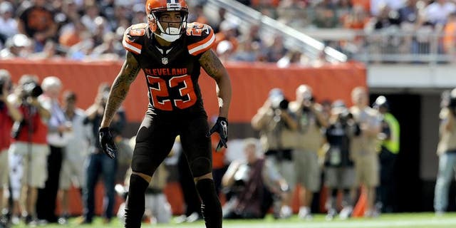 CLEVELAND, OH - SEPTEMBER 27, 2015: Cornerback Joe Haden #23 of the Cleveland Browns stands and looks toward the offense during a game against the Oakland Raiders on September 27, 2015 at FirstEnergy Stadium in Cleveland, Ohio. Oakland won 27-20. (Photo by Nick Cammett/Diamond Images/Getty Images)