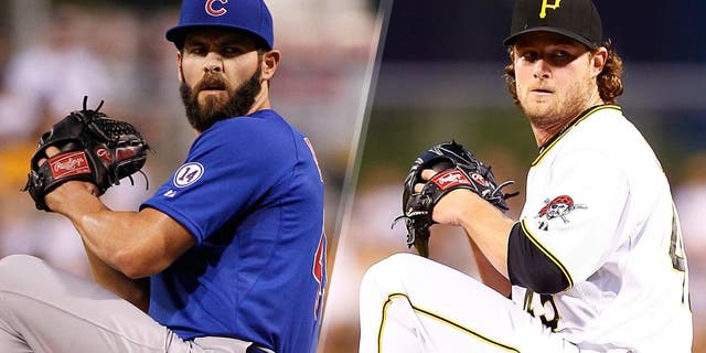 Jake Arrieta #49 of the Chicago Cubs in action during the game against the Pittsburgh Pirates at PNC Park on September 16, 2015 in Pittsburgh, Pennsylvania. (Photo by Justin K. Aller/Getty Images) Gerrit Cole #45 of the Pittsburgh Pirates pitches against the Los Angeles Dodgers at PNC Park on August 7, 2015 in Pittsburgh, Pennsylvania. (Photo by Jared Wickerham/Getty Images)