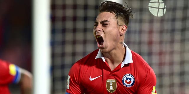 Chile's Eduardo Vargas celebrates after scoring against Brazil during their Russia 2018 FIFA World Cup qualifiers match, at the Nacional stadium in Santiago de Chile, on October 8, 2015. AFP PHOTO / MARTIN BERNETTI (Photo credit should read MARTIN BERNETTI/AFP/Getty Images)