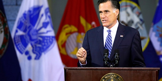 Oct. 8, 2012: Republican presidential candidate Mitt Romney delivers a foreign policy speech at Virginia Military Institute (VMI) in Lexington, Va.