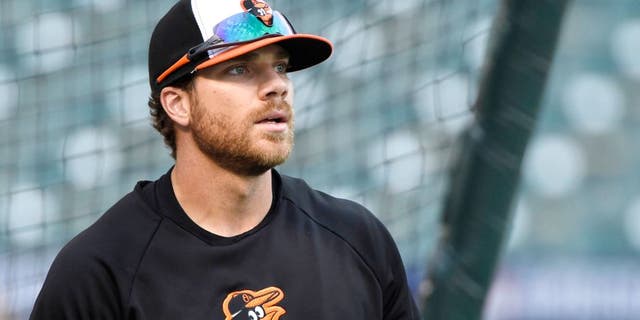 Oct 9, 2014; Baltimore, MD, USA; Baltimore Orioles first baseman Chris Davis (19) walks out of the batting cage during workouts the day before game one of the 2014 ALCS against the against the Kansas City Royals at Oriole Park at Camden Yards. Mandatory Credit: Tommy Gilligan-USA TODAY Sports