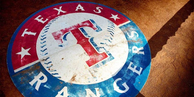 Sep 5, 2014; Arlington, TX, USA; A view of the Texas Rangers logo before the game between the Rangers and the Seattle Mariners at Globe Life Park in Arlington. Mandatory Credit: Jerome Miron-USA TODAY Sports
