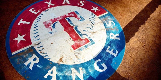 Sep 5, 2014; Arlington, TX, USA; A view of the Texas Rangers logo before the game between the Rangers and the Seattle Mariners at Globe Life Park in Arlington. Mandatory Credit: Jerome Miron-USA TODAY Sports