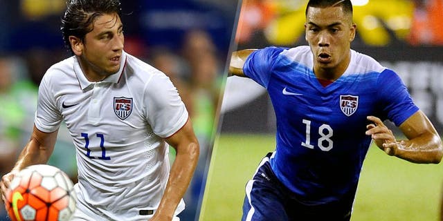 Sep 4, 2015; Washington, DC, USA; United States forward Bobby Wood (18) dribbles the ball against the Peru during the first half at RFK Stadium. Mandatory Credit: Brad Mills-USA TODAY Sports Jul 13, 2015; Kansas City, MO, USA; USA forward Alejandro Bedoya (11) dribbles the ball against Panama in the first half during CONCACAF Gold Cup group play at Sporting Park. Mandatory Credit: Peter G. Aiken-USA TODAY Sports