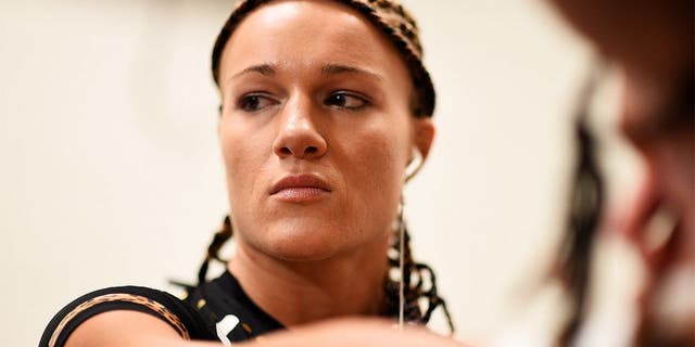 NEWARK, NJ - APRIL 18: Felice Herrig has her hands wrapped prior to her women's strawweight bout against Paige VanZant during the UFC Fight Night event at Prudential Center on April 18, 2015 in Newark, New Jersey. (Photo by Jeff Bottari/Zuffa LLC/Zuffa LLC via Getty Images)