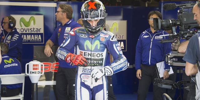 MOTEGI, JAPAN - OCTOBER 09: Jorge Lorenzo of Spain and Movistar Yamaha MotoGP prepares to start from box during the MotoGP Of Japan - Free Practice at Twin Ring Motegi on October 9, 2015 in Motegi, Japan. (Photo by Mirco Lazzari gp/Getty Images)