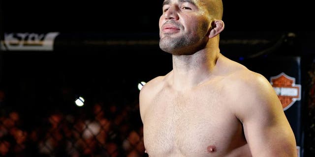 BALTIMORE, MD - APRIL 26: Glover Teixeira is introduced before his light heavyweight championship bout against Jon "Bones" Jones during the UFC 172 event at the Baltimore Arena on April 26, 2014 in Baltimore, Maryland. (Photo by Josh Hedges/Zuffa LLC/Zuffa LLC via Getty Images)