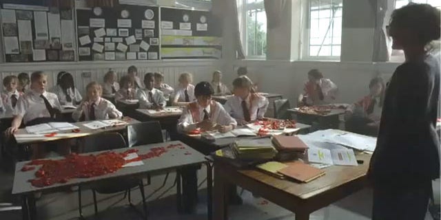 The short film, "No Pressure," promoting the U.K.’s 10:10 climate change campaign, depicts a school teacher who blows up students who say they don't intend to reduce their carbon emissions.