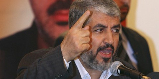 Jan. 31: Hamas leader Khaled Meshaal gives a speech during the funeral procession for Hamas commander Mahmoud al-Mabhouh in Damascus.