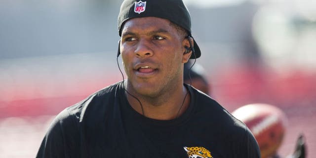 Oct 11, 2015; Tampa, FL, USA; Jacksonville Jaguars tight end Julius Thomas warms up prior to a game against the Tampa Bay Buccaneers at Raymond James Stadium. Mandatory Credit: Logan Bowles-USA TODAY Sports