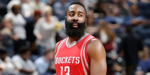 MEMPHIS, TN - OCTOBER 6: James Harden #13 of the Houston Rockets looks on against the Memphis Grizzlies during a preseason game on October 6, 2015 at FedExForum in Memphis, Tennessee. NOTE TO USER: User expressly acknowledges and agrees that, by downloading and or using this photograph, User is consenting to the terms and conditions of the Getty Images License Agreement. Mandatory Copyright Notice: Copyright 2015 NBAE (Photo by Jeff Haynes/NBAE via Getty Images)