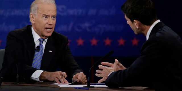 Oct. 11, 2012: Paul Ryan and Joe Biden discuss a point during the vice presidential debate.